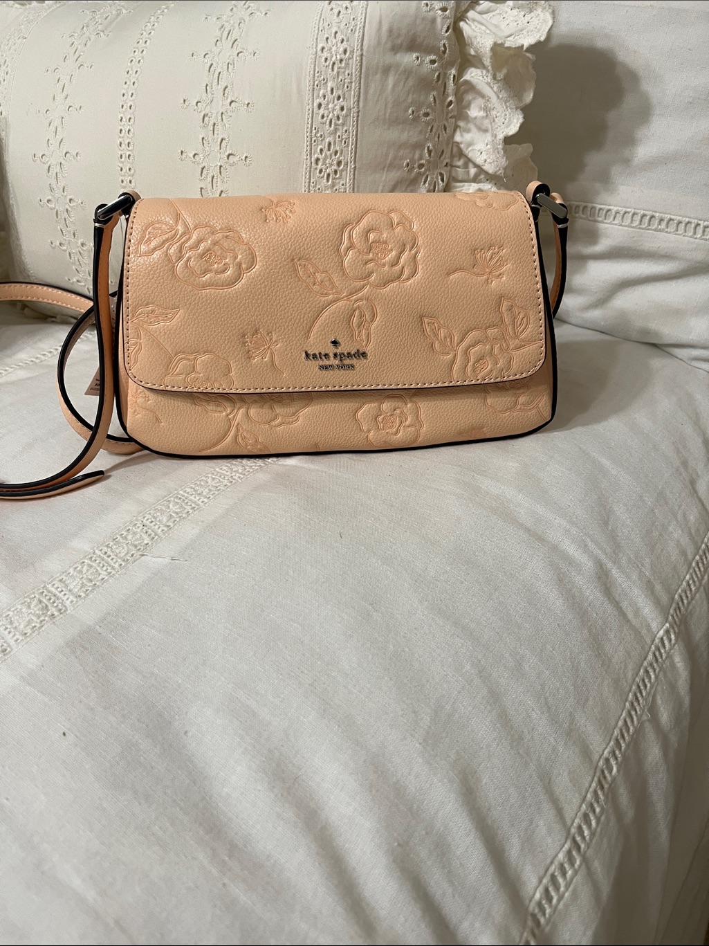 Kate Spade Peach Embossed Floral Leather Crossbody